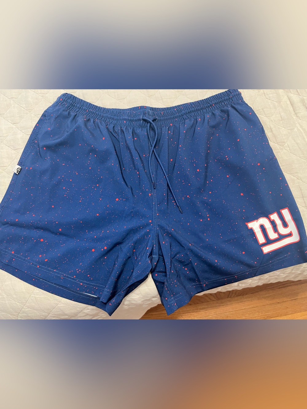 NFL Men's Navy Blue Shorts with Red Speckle and NY Logo